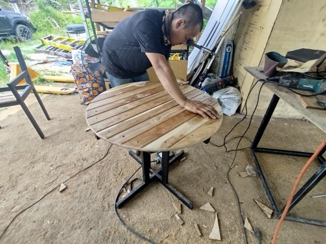 Beautiful custom-made teak dining set with chairs designed for tropical climate in Koh Samui home