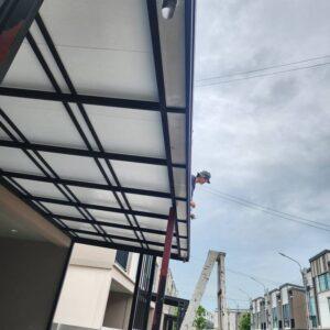 Modern kitchen extension with canopy installation in Koh Samui tropical home