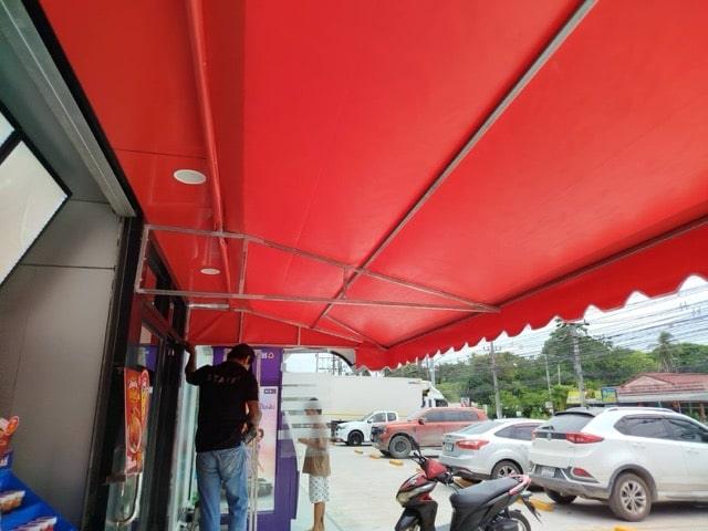 Before and after canvas awning installation project showcasing quality workmanship in Koh Samui