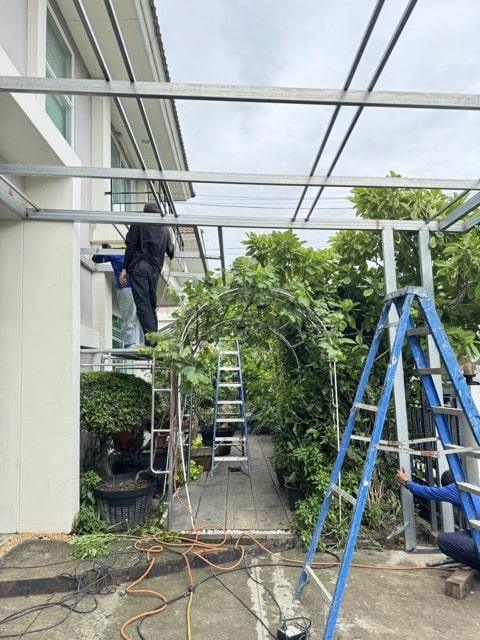 Custom motorized awning and retractable canopy system installed in Samui