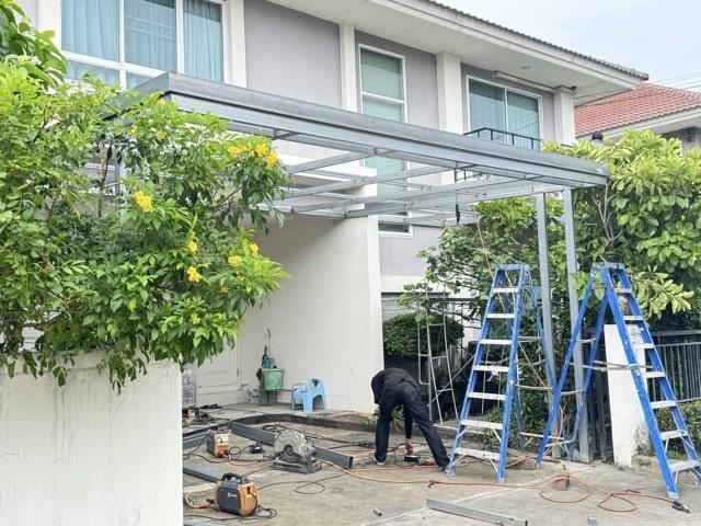 Custom motorized awning and retractable canopy system installed in Samui